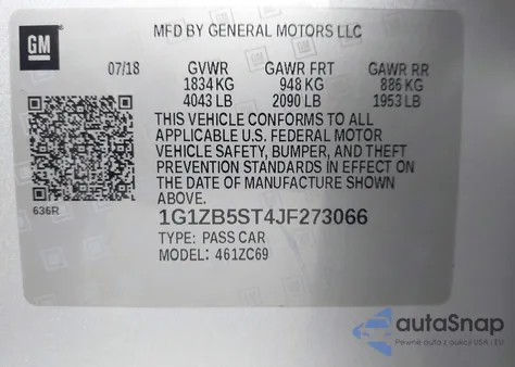 2018 Chevrolet Malibu 1Ls from USA, damaged, VIN 1G1ZB5ST4JF273066